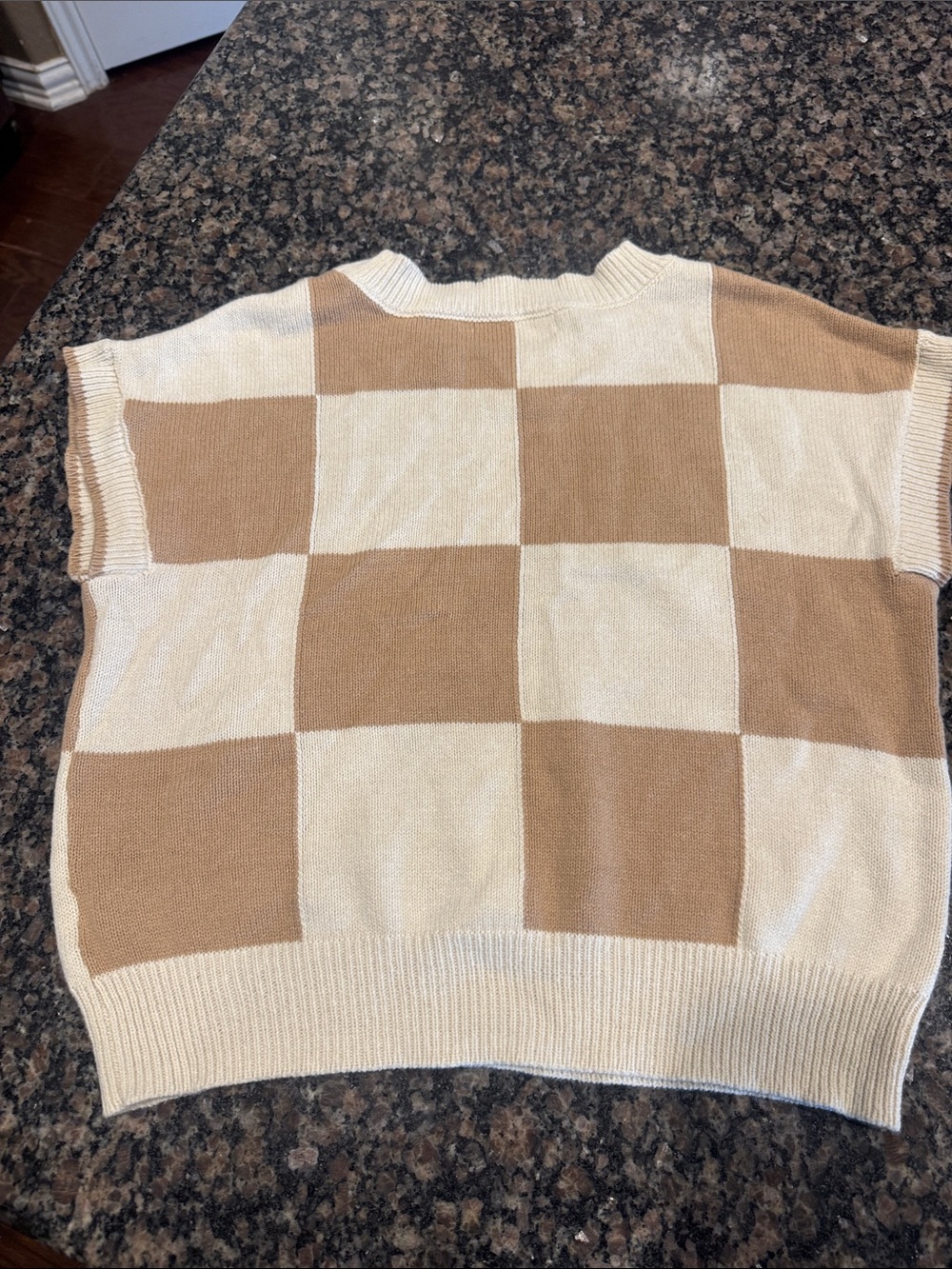 moon & madison Cream and Tan Checkerboard Crewneck Sweater Vest - Picture 4 of 5